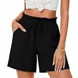 Uniexcosm Shorts Damen Sommer Casual Kurze Hose High Waist Freizeithose mit Taschen Loose Fit Sommerhose für Urlaub Strand und Alltag Schwarz XL