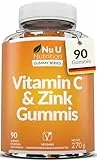 Vitamin C- und Zink-Gummibärchen – 90 vegane Gummibärchen – 120 mg Vitamin C und 12 mg Zink pro Portion – natürlicher Orangengeschmack – Nu U Nutrition