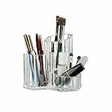 Relaxdays Pinselhalter 3-teilig, Organizer f. Kosmetikpinsel u. Make Up Zubehör, kleiner Acryl Stiftbecher, transparent, 61 x 93 x 96 cm