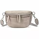 FIGESTIN Bauchtasche Damen, PU Leder Crossbody Bag Damen Breiter Gurt, Umhängetasche Damen Klein Verstellbarer Riemen Grau