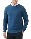 Kallspin Herren 100% Baumwolle Rundhalsausschnitt Pullover Leichtes Langarm Pullover Relaxed Fit Casual Sweater (Blau, L)