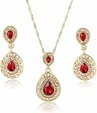 TOEECY TOEECYTropfen Schmuckset Kristall Halskette Ohrringe Elegant Luxuriös Damen Schmuck Hochwertig Glänzend Vintage Juwelenset
