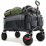 TIMBER RIDGE XXL Bollerwagen Faltbar 200L Breite Reifen Handwagen Klappbar mit Bremsen Seitentasche Getränkehalter Verstellbarer Griff Strandwagen für Alle Gelände Camping Einkaufen 100kg Belastbar