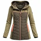alife & kickin Jacke Parka CobieAK Damen Hybrid Softshell-Jacke, Oliv-Grün mit Koralle, Kapuze, Reißverschluss, Größe L