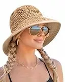 FURTALK Sommer Strohhut Damen Sonnenhut UPF 50 breiter Rand Faltbarer Strand und Reisehut
