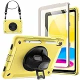JETech Hülle für iPad (A16) 11./10. Generation (2025/2022) mit Eingebaut Schutzfolie, Stoßfest Robust Abdeckung Schutzhülle, 360 Grad Drehbarer Handschlaufe Ständer (Gelb)