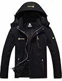 GEMYSE Herren Wasserdichte Berg-Skijacke Winddichte Fleece Outdoor-Winterjacke mit Kapuze (Schwarz,L)