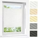 Victoria M. Praktica Plissee ohne Bohren, zum Klemmen Sichtschutz Fenster, Sonnenschutz, Polyesterstoff, 45 x 120 cm, Weiß
