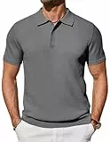 COOFANDY Poloshirt Strick Herren Kurzarm Strickpolo Regular Fit Sommer Polo Shirts Casual T-Shirt Dunkelgrau XL