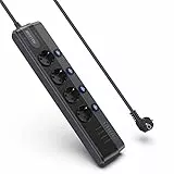 BESTEK Schaltbare 4 Fach Steckdosenleiste Mehrfachsteckdosen Steckerleiste mit 4 USB und 660J Überspannungsschutz und Blitzschutz Schwarz 3600W