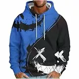 KOG Hoodie für Herren Warme Hooded Sweatshirt Grafik Drucken Kapuzenpullover Fashion Kleidung Männer Pullover Casual Kapuzenjacke Warm Junge Winter Oversize Baumwolle Oberteile Blau XL