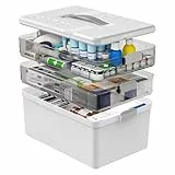 GOURDBRO 3-Tier Medikamenten Aufbewahrung Große - Medikamenten Organizer mit Griff - Kunststoff Hausapotheke Box leer - Mehrzweck Aufbewahrungsbox mit Abnehmbaren Tablett (Weiß)