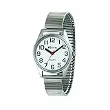 Ravel - Unisex-Uhr mit superflachem Sichthilfe-Edelstahl-Expanderarmband mit großen Zahlen und Zeigern - silbernes Ton/weißes Zifferblatt