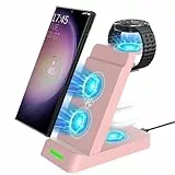 SPGUARD Induktive Ladestation Kompatibel mit Samsung Galaxy Watch 8/7/FE/Ultra/6 Classic,3 in 1 Ladegerät Wireless Charger für Galaxy Z Fold7/Z Flip7/FE/S25 Edge/S25/S25 Ultra/S25+/S24/Buds3(Rosa)