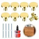 Yooyan 8 Stück Gold Messing Runde Knäufe Einloch Griff Edelstahl mit Schrauben für Schrank Kleiderschrank mit Schraubendreher