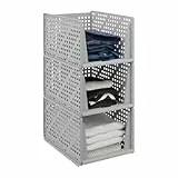 Relaxdays Schrank Organizer 3er Set, stapelbare Kleiderschrank Aufbewahrungsboxen, 24,5x33,5x43,5 cm, ausziehbar, grau