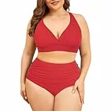 PONCEAU Bikini Damen Set Große Größen V Ausschnitt High Waist Bauchweg Knoten Zweiteiliger Bikini Plus Size Curvy Bademode Swimsuit Push Up Badeanzug