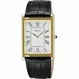 Seiko Klassik Armbanduhr für Männer in der Farbe Schwarz mit Armband aus Leder, Wasserdichtigkeit: 5 bar, Gehäusedurchmesser: 27 mm, SWR104P1
