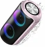 Hupoaf Bluetooth Lautsprecher mit Licht, Neues Musikbox Tragbarer Bluetooth Box mit 52mm Durchmesser Dual Lautsprecher, Tiefer Bass, IPX7 Wasserdicht Outdoor Speaker für Reisen/Party/Strand【2025】