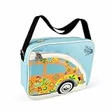 BRISA VW Collection - Volkswagen Schulter-Umhänge-Reise-Tasche-Freizeit-Bag mit VW Käfer Motiv (Käfer/Hellblau/Unisex/34 cm)