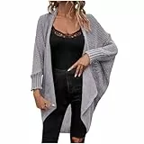 Damen Strickjacke Langarm Elegantes Cardigan Schicke Fledermausärmel Mantel Große Größe Loose Sweater Temperament Gerippt Strickweste Feste Farbe Klassische Winterjacke