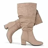 Chicblooms Damen-Stiefel mit extra weiter Wade, lässige Wildlederstiefel mit Blockabsatz, Taupe Wildleder, EU 39