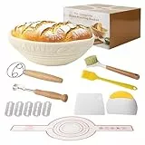 10 Stück Gärkorb Brot Set, 23 cm Gärkorb Rund,Gärkörbchen zum Brotbacken,Handgeflochtener Fermentierter Korb aus Natürlichem Rattan im, Einschließlich Teigschaber und Ölpinsel,für Brotbacken