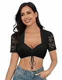 Zeagoo Dirndl Bluse Damen Spitze Dirndlbluse Schwarz Elegante Kurzarm Trachtenbluse Weiß V Ausschnitt Dirndlblusen Oktoberfest Kostüm Traditionelle Blusen Schwarz L