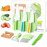 Goodchef Kindermesser – 8 teiliges sicheres Kinder Küchenmesser Set, Montessori Messer & Schneidewerkzeug, BPA-frei, Lernspielzeug & Geschenk zum Geburtstag, geeignet ab 2 Jahren (Fisch Holzmesser)