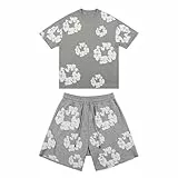 Herren T-Shirt Und Shorts Set - 2 Teiliges Sommer Drucktrikot Jogginganzug Y2K Hip Hop Kurzarm T-Shirts Und Hose Mit Baumwollkranz Schaumdruck Trainingsanzug Sweatshirt For Shorts Loungewear
