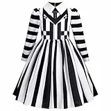 FYMNSI Mädchen Halloween Kostüm Schwarz Weiß Streifen Beetle Kleider Kinder Geister Party Cosplay Horrorfilm Karneval Thema Weihnachtsfeier Fasching Verkleidung Schwarz 4-5 Jahre
