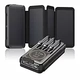 Bilivein Wireless Solar Power Bank - 25000mAh Solar Ladegerät mit 3 Integrierten Kabeln - 20W Schnelles Laden PowerBank mit 4 Solarpanels - USB C Externer Akku mit LED für Outdoor