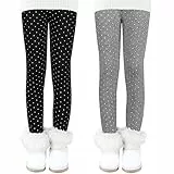 Auranso Thermo Leggings Mädchen Kinder Warme Gefüttert Leggings Winter Thermohose 2er Pack Schwarz/Grau A 128-134