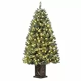 145 cm künstlicher Weihnachtsbaum mit 300 Beleuchtung, 8 Modus Warmweiß Vorbeleuchteter Weihnachtsbaum mit Vintage Blumentopf Weihnachten Deko für Familientreffen, Büro und Flure