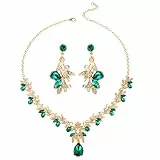 Telooco Kristall Strass Schmuckset Damen Hochzeit Brautschmuck Set Grün Luxuriöse Braut Halskette und Ohrringe Hochzeitsschmuck Elegante Schmuck für Hochzeit Ball- und Abendkleider