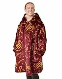 Harry Potter Tragbarer Decken-Hoodie für Damen | Kapuzen-Reißverschluss-Fleece für Erwachsene in Burgund | HP All Over Hedwig Owl Print Sherpa-gefütterte Loungewear mit Taschen