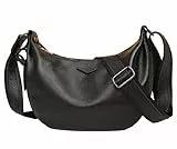 Micmores Echtleder Umhängetasche Damen Mittelgroß Crossbody Bag Damen Handtasche mit Verstellbar Schultergurt, Mode Schultertasche Halbmond Tasche für Arbeit, Reisen, Alltag (Schwarz)