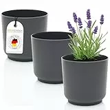 idea-station Sati Blumentopf Set 3 x 13 cm - anthrazit - bruchsichere Blumentöpfe aus Plastik für verschiedenste Pflanzen, Blumen - Matte Übertöpfe für innen und außen