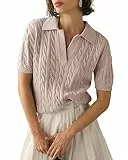 Imily Bela Damen Kurzarm Strickpullover Sommer T Shirt Pullover Cable Knit Elegant Tops V-Ausschnitt Pulli Sweatshirt
