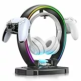 KDD Led Kopfhörer Ständer mit 9 Lichtmodi – Gaming Headset Halterung Schreibtisch – Faltbar Controller Halter mit Kabel Organizer - Headset und Controller Haltrung für Gamer PC Gaming Zubehör