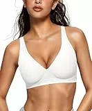 OEAK Damen-BHs mit tiefem V-Ausschnitt, drahtlos, bequem, stützend, ohne Bügel, Push-Up-Bralette, nahtloser BH, Weiss/opulenter Garten, X-Large