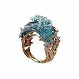 fdsmall Meer Ozean Ringe Halskette Ohrringe Set für Frauen blaue Meer Wellen Kubik Zirkonia Kristall Schmuck Set (Gold Ring)