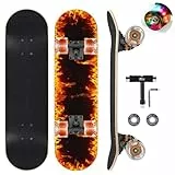 Feuer-Skateboards mit bunten blinkenden Rädern für Anfänger, Kinder, Jugendliche, Erwachsene, 80,9 x 20,3 cm, komplettes Standard-Skateboard, 9-lagiges kanadisches Ahorn-Deck, konkaves Skateboard…