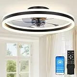SUNKENET Deckenventilatoren mit Beleuchtung, 60cm Lampe mit Ventilator, 3000K-6500K Dimmbare LED Deckenventilator mit Licht, Deckenventilatorlampe für Schlafzimmer,6-Gang,Timer,Leise, Schwarz