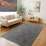 TT Home Wohnzimmer Teppich Hochflor Langflor Kunstfell Weich Modern Unifarben Flauschig, Farbe: Anthrazit, Größe:160x220 cm
