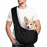 Adiwo Hundetragetasche Welpen, Wendbarer Transporttasche für Hunde und andere Haustiere bis 7.5 kg, Tragetuch Hund Sicherer Tragegurt für Kleine Hunde, Unverstellbare Schulterriemen, Reines Schwarz