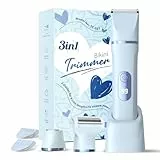 Rasierer Damen, 3-in-1 Intimrasierer für Frauen, für Körper & Intimbereich mit LED-Anzeige, Damenrasierer elektrisch IPX7, Wiederaufladbar mit USB-Ladestation, Trimmer Damen nass & trocken, Blau