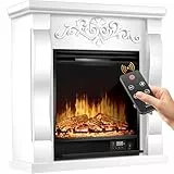 KESSER® Elektrokamin Standkamin - Kamin elektrisch mit LED 3D-Flammeneffekt, Mit Heizung Heizfunktion, Elektro Kamin mit 1800W Leistung, Timer, Thermostat, Fernbedienung, dimmbar, Villa/Weiß