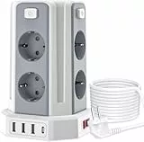 Steckdosenleiste mit 4 USB, Sameriver 8 Fach Mehrfachsteckdose Überspannungsschutz, Steckdosenleiste Steckdose mit Schalter, 2M Verlängerungskabel,Steckdosenturm Mehrfachstecker für Zuhause,Büro