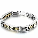 JewelryWe Schmuck Herren Armband, Edelstahl Zirkonia Link Armkette Gliederarmband, Gold Schwarz Silber